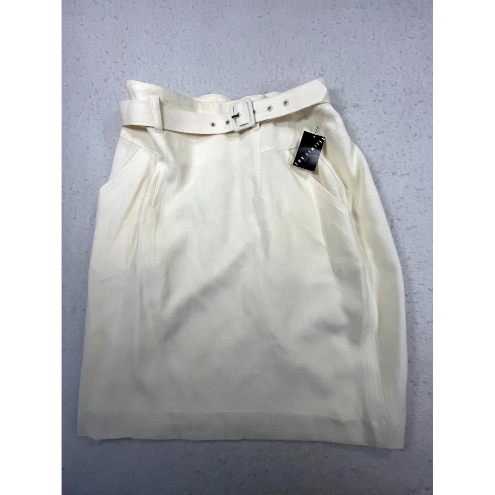 The Limited Straight & Pencil Skirt Womens 8 Beige Rayon Belted Everyday Wear